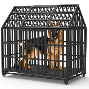 Assark 52" Heavy-Duty Dog Crate, Escape-Proof Steel Kennel with Wheels & Removable Tray, Double Door Indoor Cage for Large Dogs - 1 of 4