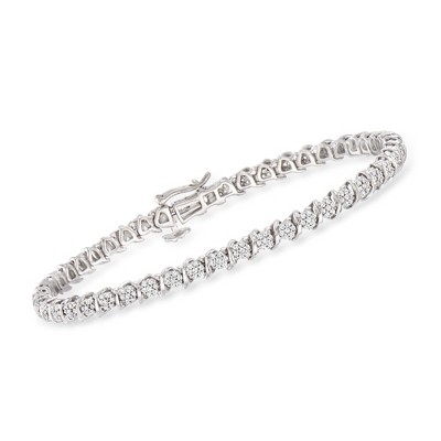 Ross-Simons 1.00 ct. t.w. Diamond Cluster Tennis Bracelet in Sterling Silver