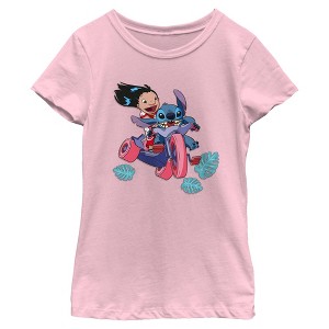 Girls Lilo & Stitch Friends On Tricycle T Shirt - 1 of 4