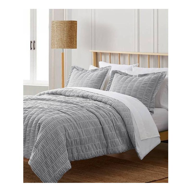Blue Loom 3pc Puckered Striped Jacquard Comforter Bedding Set, 1 of 7