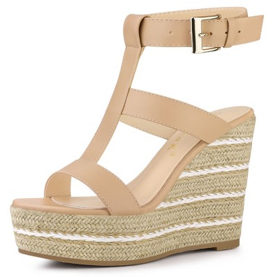 Allegra K Women's Espadrille Strappy Platform Wedges Sandals Nude 10 ...