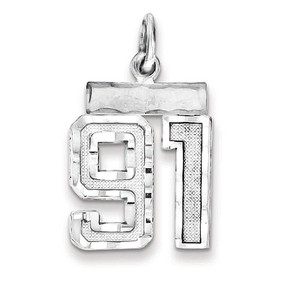 Black Bow Jewelry Sterling Silver, Varsity Collection, Small D/C Pendant, Number 91 - 1 of 4