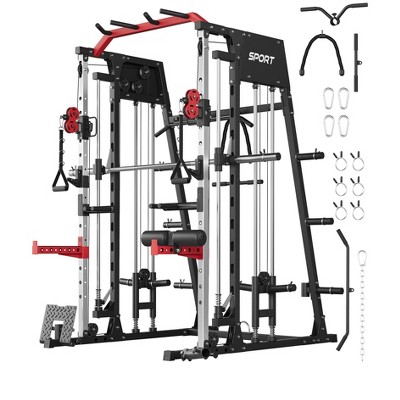 Smith Machine, 2200lbs Power Rack with Smith Bar, Cable Crossover Machine for Home Gym, Multifunctional Smith Machine with LAT Pulldown System