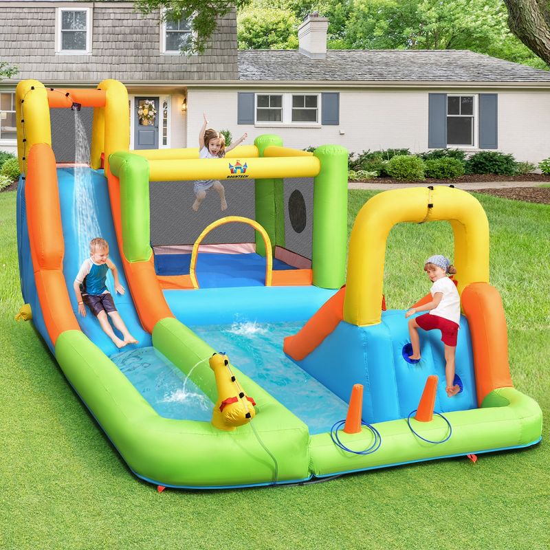 Costway Inflatable Water Slide Park Bounce House Climbing Wall W/ 750W Blower, 3 of 11