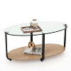 Yukimo 2-Tier Glass-Top Oval Coffee Table with Wooden Shelf for Living Room - 3 of 4