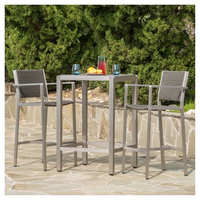 Cape Coral 3pc All-Weather Wicker/Metal Patio Bar Set - Gray - Christopher Knight Home