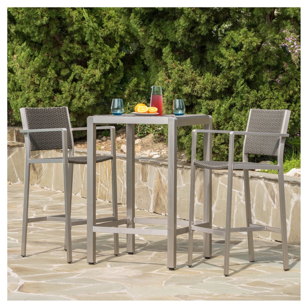 Cape Coral 3pc All-Weather Wicker/Metal Patio Bar Set - Gray - Christopher Knight Home