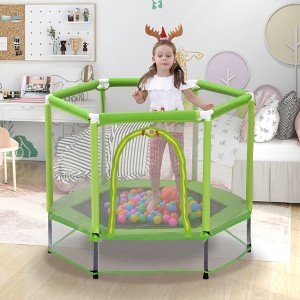 Jump Into Fun 55" Mini Trampoline for Kids with Safety Enclosure Net and Balls U-shaped two-way zipper Recreational Trampoline for Kids - 1 of 4