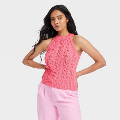 Women's Halter Neck Pullover Sweater - A New Day™ Pink S