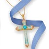 Ross-Simons Turquoise, 0.30 ct. t.w. Amethyst and .30 ct. t.w. White Topaz Cross Pendant Necklace With Enamel in 18kt Gold Over Sterling - 3 of 4