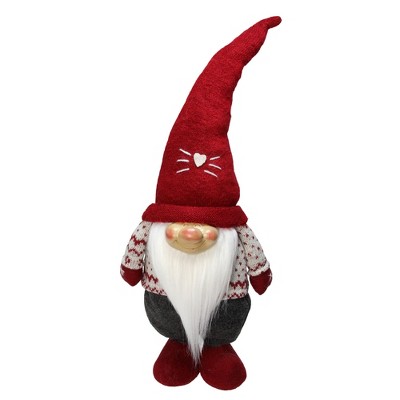 Northlight 11 Red and Grey Gnome Wearing Red Hat with White Heart Christmas Decoration