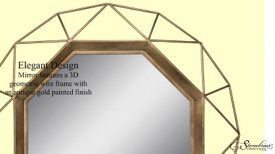 30.5" Round Antique Gold Geometric Wood Wall Mirror