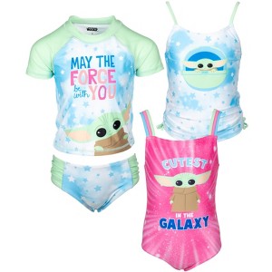 Star Wars The Child Girls One Piece Bathing Suit Rash Guard Tankini Top and Bikini Bottom 4 Swimsuit Set Little Kid to Big Kid - 1 of 4