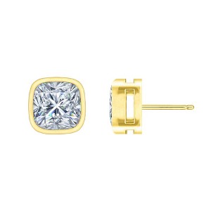 Classic square cushion 14k yellow gold stud earrings for a timeless and elegant statement - 1 of 2
