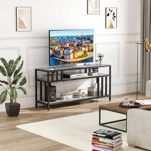 TV Stand, Rustic TV Stand Open Storage Shelf, Wooden TV Stand with Quad Duct Support, TV Media Console for Living Room - 1 of 4