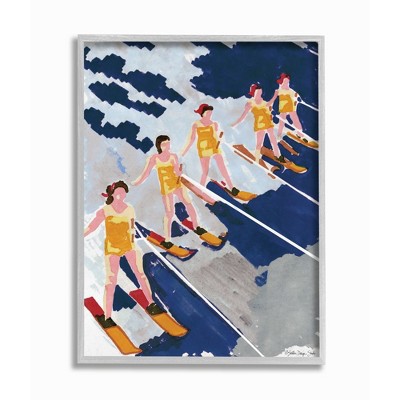 Stupell Industries Retro Waterski Women Blue Yellow Watercolor Painting