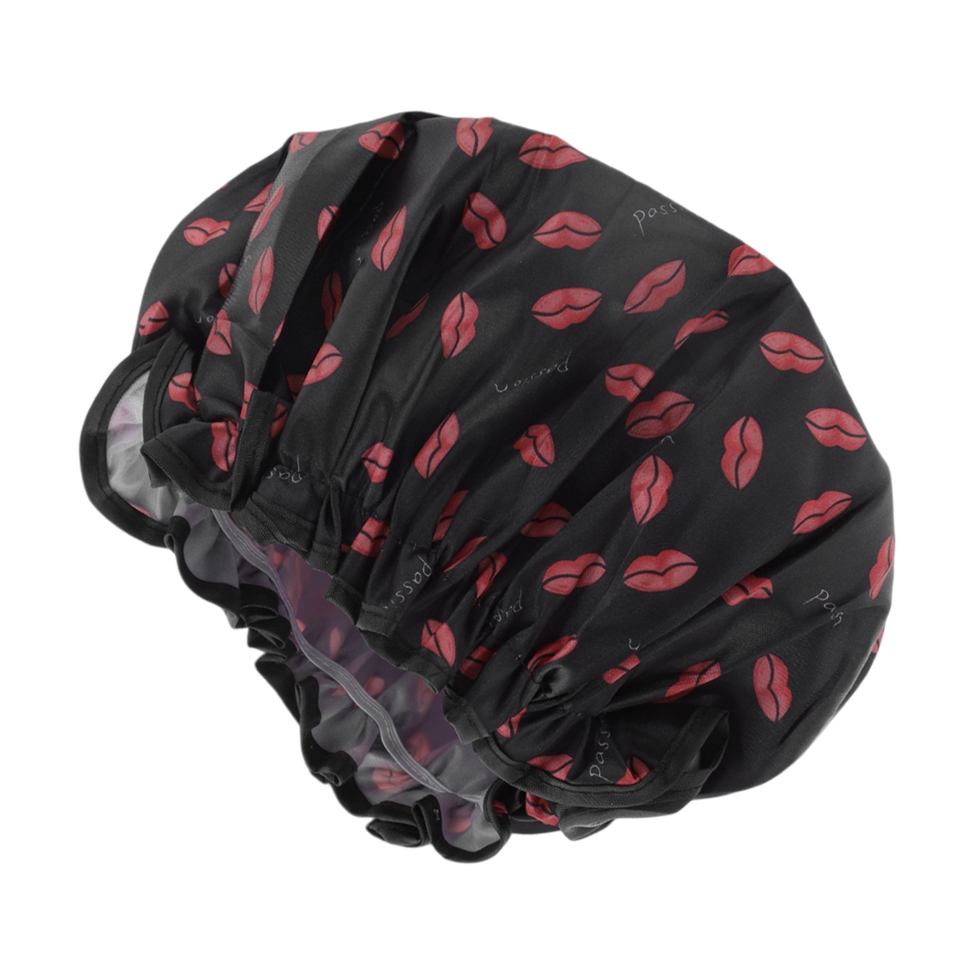 Unique Bargains Women's Red Lips Bath Cap Black Red 1 Pc