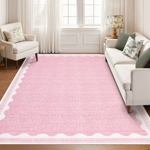 Washable Scalloped Rug Modern Neutral Living Room Rugs - 1 of 4