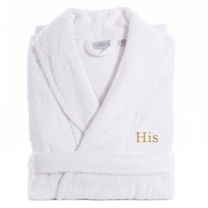 Linum Home Textiles 100% Turkish Cotton Embroidered ''His'' Terry Bathrobe in Bookman Font - 1 of 3
