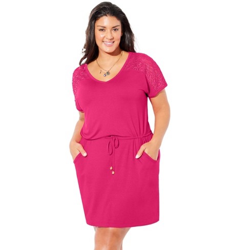 Swimsuits For All Women's Plus Size Emmie Crochet Cover Up Tunic, 6/8 -  French Rose : Target