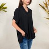 Anna-Kaci Women's Relaxed Fit V-Neck Short Sleeve Top with Cuffed Sleeves Lightweight Loose Casual Blouse - 3 of 4