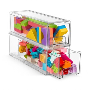 Sorbus 2 Pack Wide Small Clear Plastic Stackable Drawers with Handles - for Playroom, Toys, Games, and Craft Supplies - 1 of 4