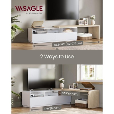 Adjustable 63.8 - 106 Inches Modular L - Shaped TV Console Stand with Power Outlet and LED Light. Available in Cloud White & Natural Beige