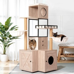 ORRD 63" Multi-Functional Cat Tree with Litter Box – Rustic Gray - 1 of 4
