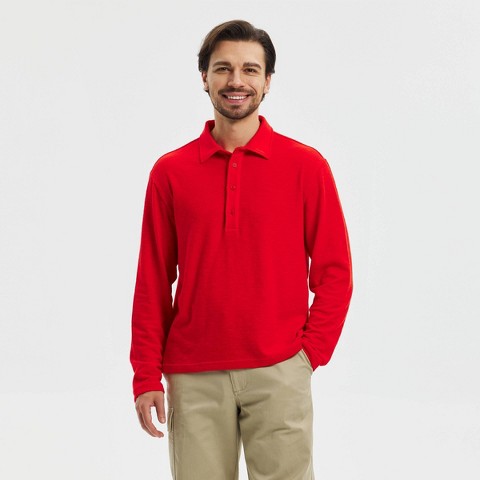Мужские рубашки Goodfellow & Co Men's Long Sleeve Mixed Fabric Polo Shirt - Goodfellow & Co™ Red XXL