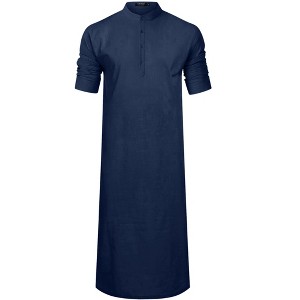Men's Kaftan Robe Long Sleeve Thobe Button Down Henley Casual Side Split Gown Shirt - 1 of 4