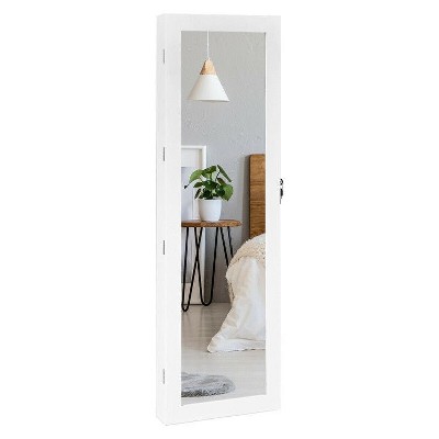 Yukimo Wall Mounted Lockable Mirror Jewelry Cabinet with LED Light, Full-Length Storage Armoire with Adjustable Height Installation
