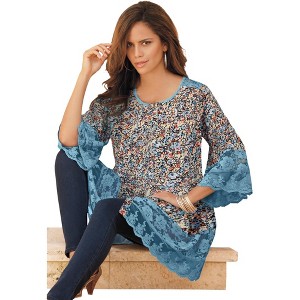 Roaman's Lace Illusion Blouse - 1 of 4