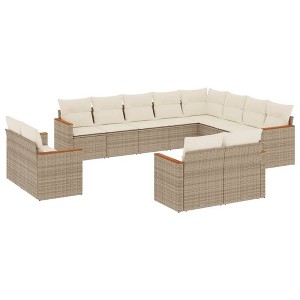 vidaXL 12 Piece Patio Sofa Set with Cushions Beige Poly Rattan - Beige Without Table - 1 of 4