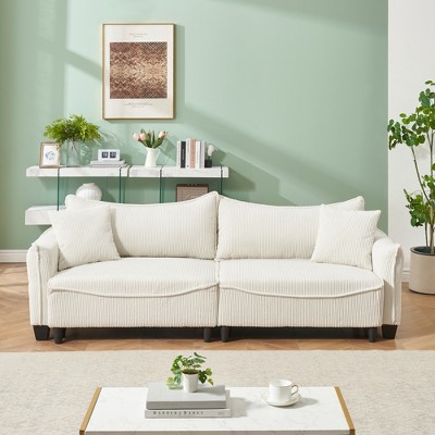SKRAN Corduroy Fabric Convertible Sofa - Multifunctional Furniture with Two Throw Pillows for Living Rooms & Versatile Spaces