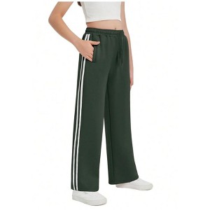 Mocamel Girl's Solid Color Adjustable Drawstring and Side Stripe Embellished Loose Pants Comfortable Casual Daily Sport - 1 of 4