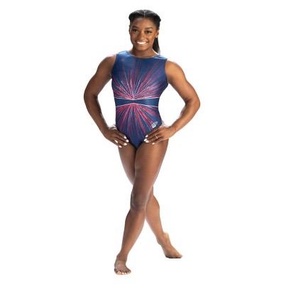 GK ELITE Gymnastics LEOTARD Red SILVER White SWAROVSKI Rhinestone  Competition CL