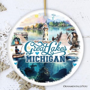 Artistic Great Lakes Michigan State Ornament, Ceramic Landscapes and Travel Souvenir and Gift| OrnamentallyYou - 1 of 4