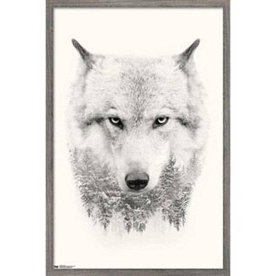 Trends International Wolf - Trees Framed Wall Poster Prints Barnwood ...