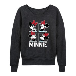 Women's - Disney - Minnie Grid Lightweight French Terry Wide Neck Long Sleeve Graphic Shirt - 1 of 4