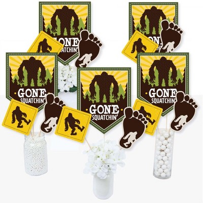 Big Dot of Happiness Sasquatch Crossing - Bigfoot Party or Birthday Party Centerpiece Sticks - Table Toppers - Set of 15