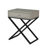 Gulches 23" Taupe Wooden End Side Table Nightstand with Glass Top, Drawer and Metal Cross Base - 3 of 4