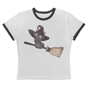 Social Collective Women Kitten Broom Short Sleeve Graphic Cotton Retro Vintage Ranger Baby Tee - 1 of 4