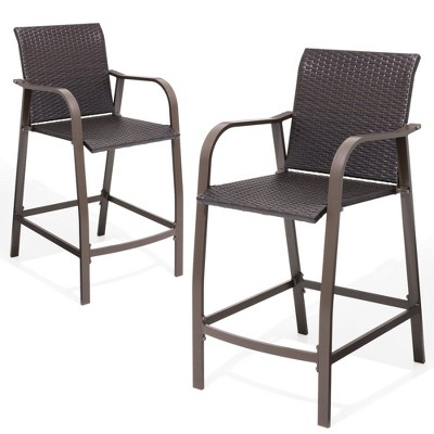 Pellebant Outdoor Counter Height Wicker Bar Stools