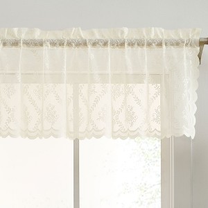 HLC.ME Isabella Floral Rod Pocket Lace Sheer Short Valance for Small Windows, Kitchen and Bathroom - 1 of 4
