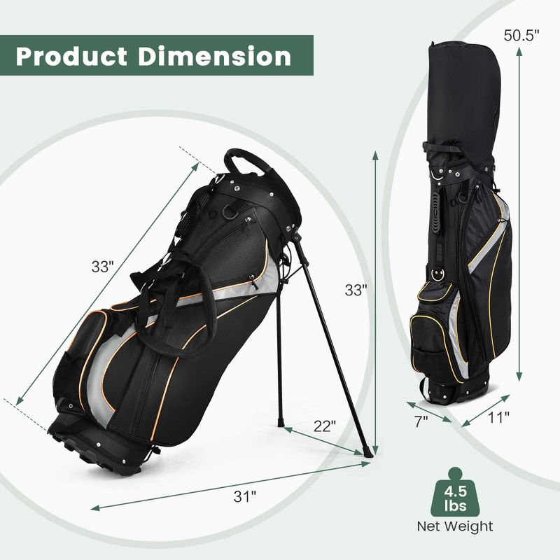Costway Golf Stand Bag Portable Lightweight Golf Carry Club Bag w/ 8-way Divider, 3 of 11