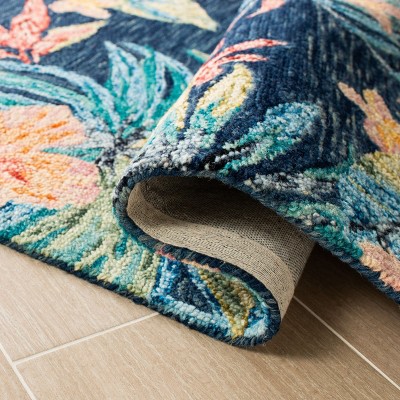 Handmade Tufted Wool Area Rug in Blue, 6' x 9' Rectangular Easy Care