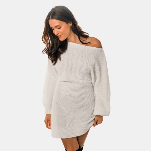 White one shoulder knit clearance dress