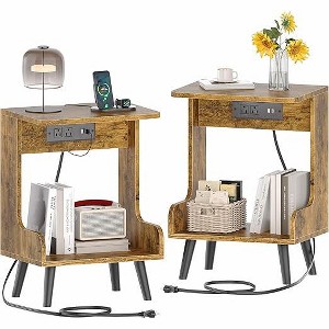 Gericco Night Stand Set 2 with 19'' D Large Tabletop and 3 Fabric Drawer, Bedside Tables with Fast Charging Station, Spacious Storage - 1 of 1