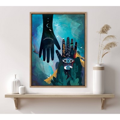 Enlighten Abstract Blue and Black Canvas Print with Gold Frame