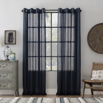 84"x52" Slub Textured Linen Blend Grommet Top Curtain Navy - Archaeo